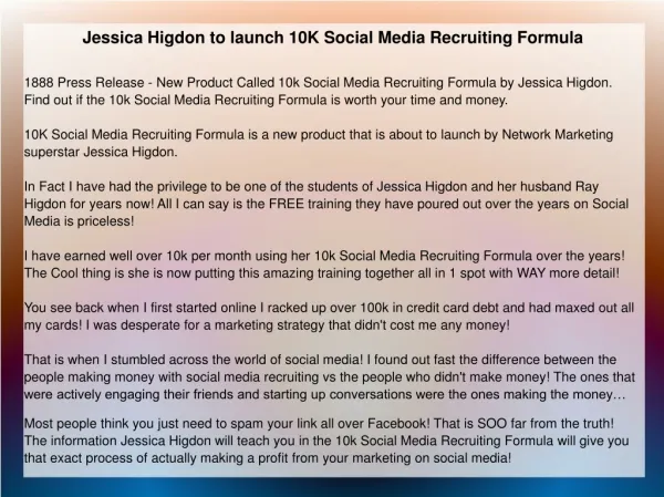 Jessica Higdon to launch 10K Social Media Recruiting Formula