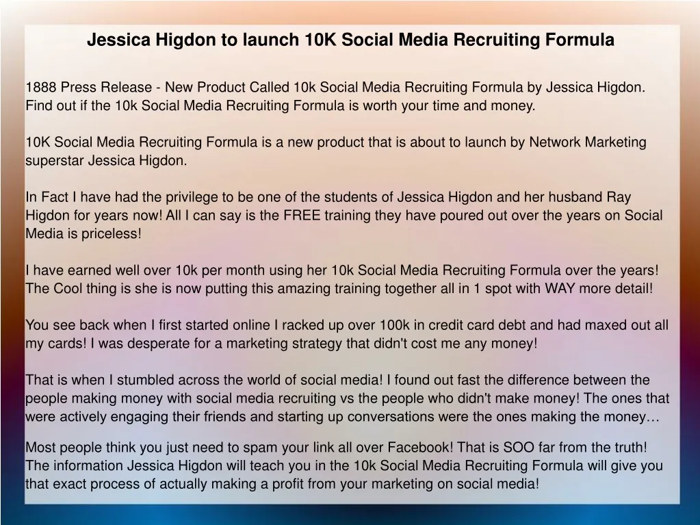 jessica higdon to launch 10k social media