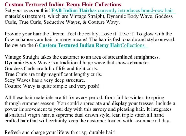 Custom Textured Indian Remy Hair Collections