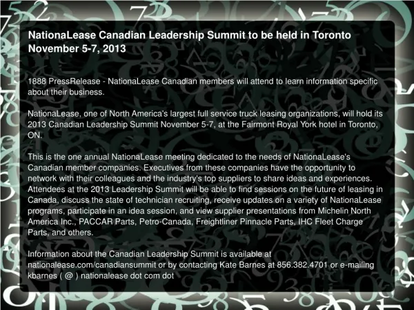 NationaLease Canadian Leadership Summit to be held