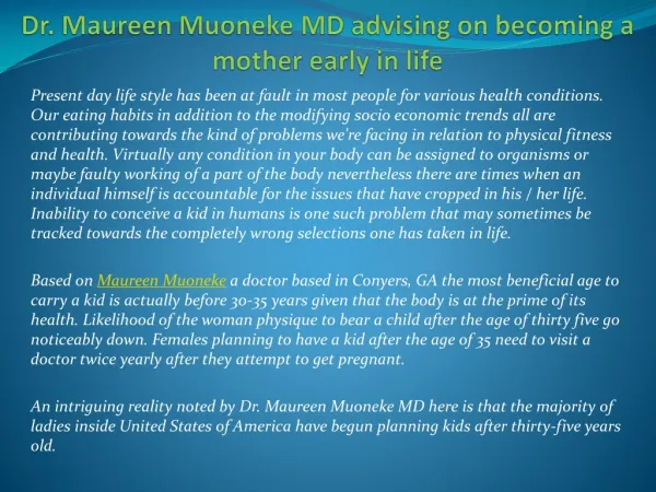 Dr. Maureen Muoneke MD advising on becoming a mother early i