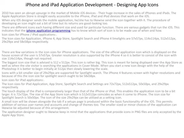 iPhone and iPad Application Development