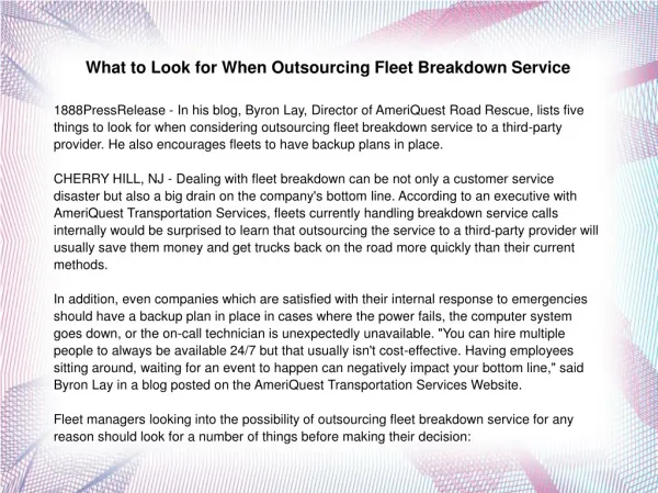 What to Look for When Outsourcing Fleet Breakdown Service