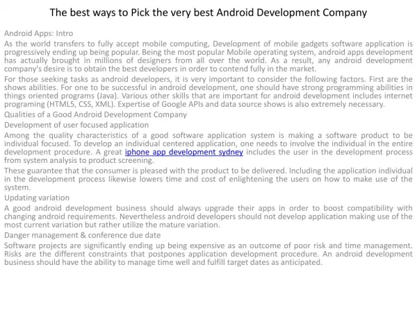 The best ways to Pick the very best Android Development Comp