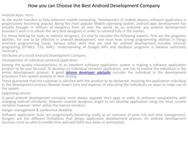How you can Choose the Best Android Development
