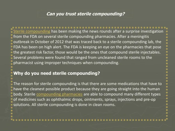 Can you trust sterile compounding?