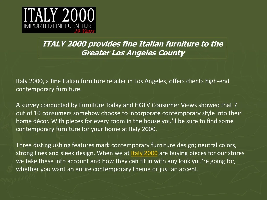 italy 2000 provides fine italian furniture