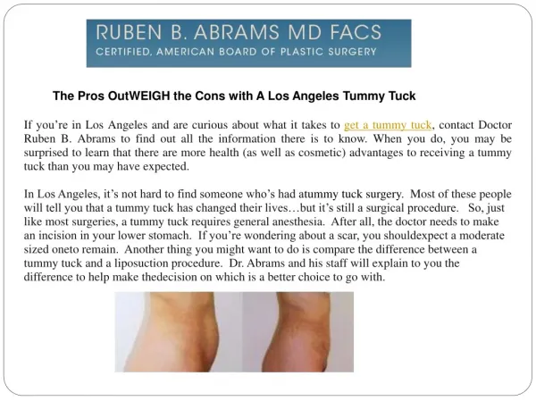 The Pros OutWEIGH the Cons with A Los Angeles Tummy Tuck
