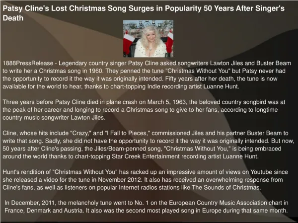 Patsy Cline's Lost Christmas Song Surges in Popularity