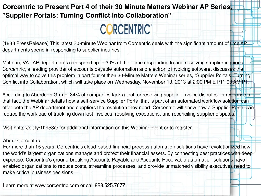 corcentric to present part 4 of their 30 minute