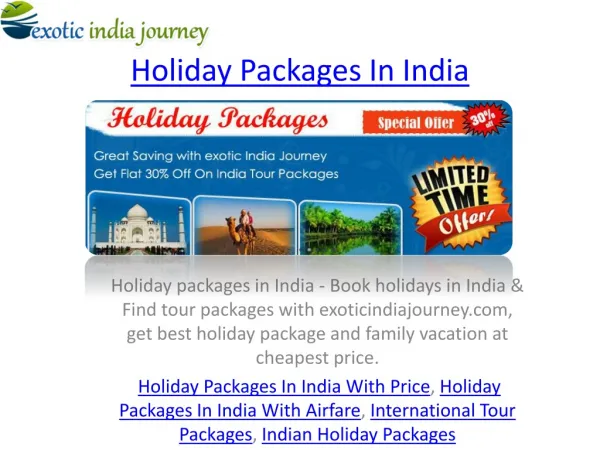 Holidays Packages In India