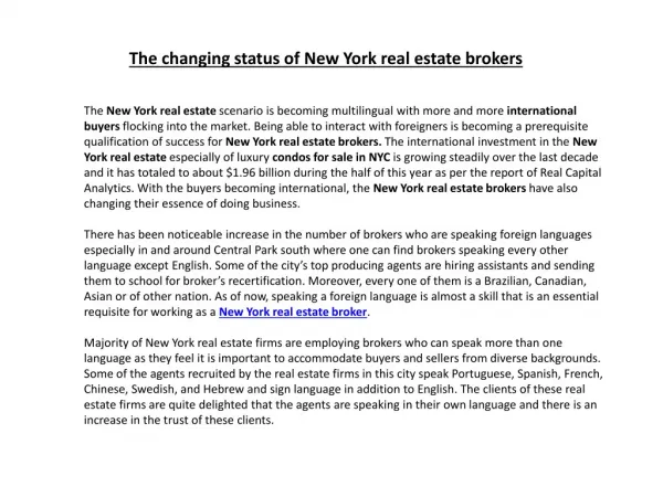 The changing status of New York real estate brokers