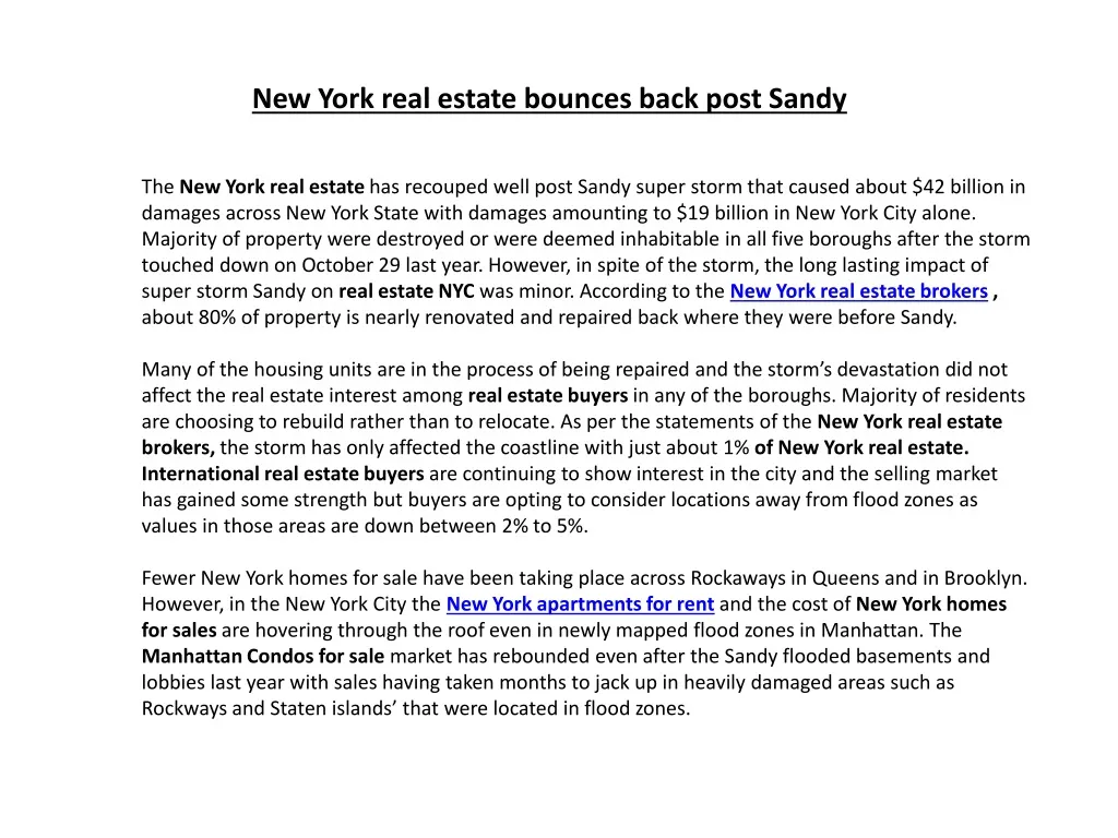 new york real estate bounces back post sandy