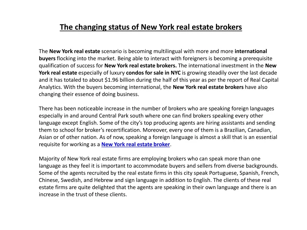 the changing status of new york real estate brokers