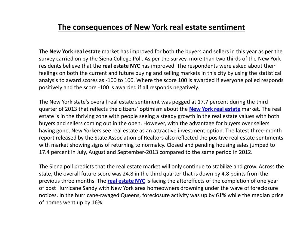 the consequences of new york real estate sentiment