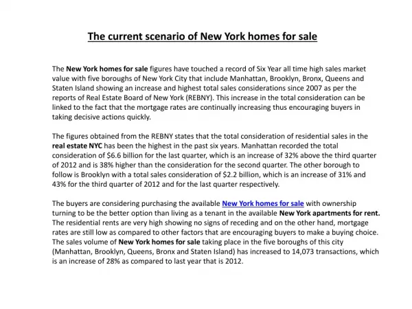 The current scenario of New York homes for sale