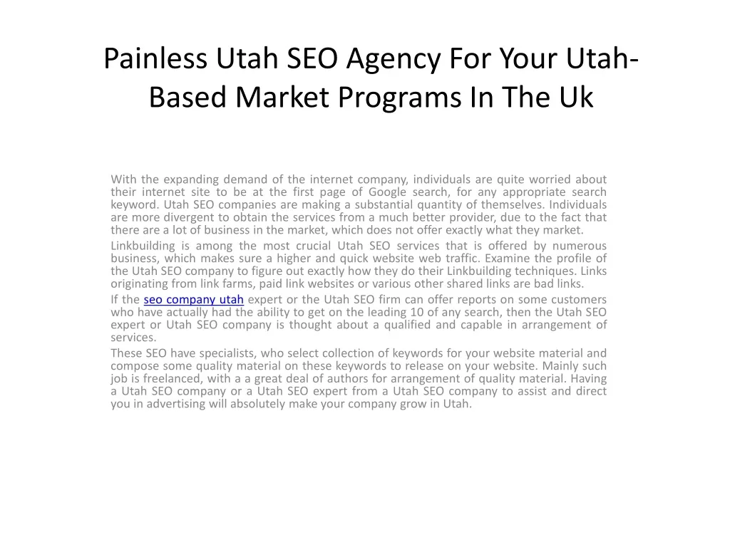 painless utah seo agency for your utah based market programs in the uk