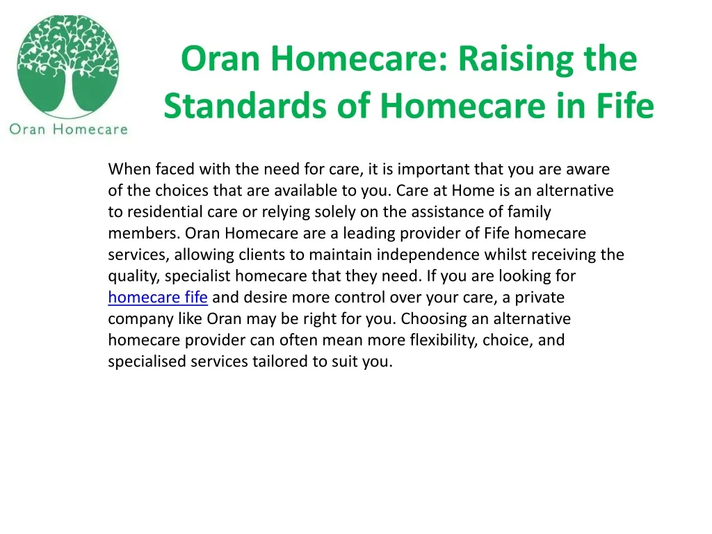 oran homecare raising the standards of homecare in fife