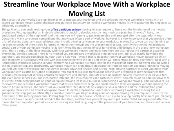 Streamline Your Workplace Move With a Workplace Moving