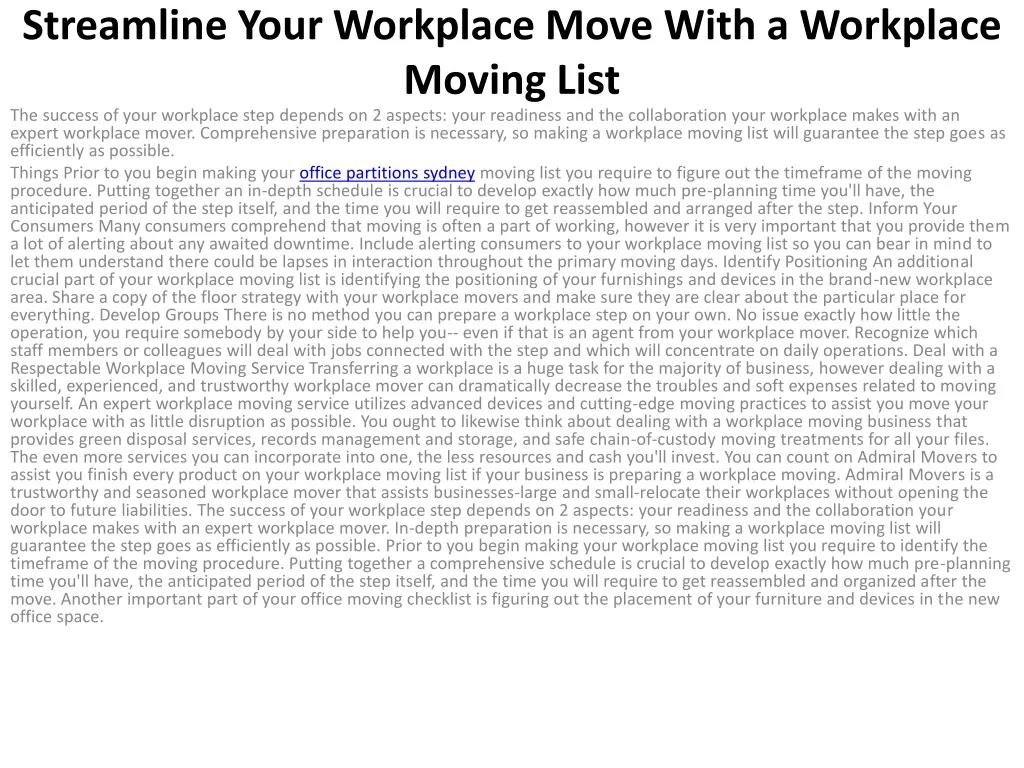 streamline your workplace move with a workplace moving list