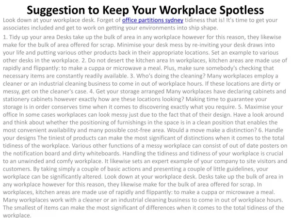 Suggestion to Keep Your Workplace Spotless