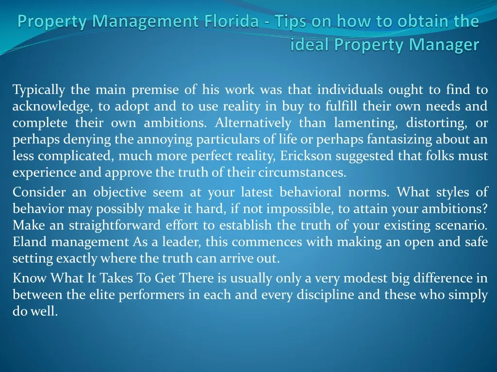 property management florida tips on how to obtain the ideal property manager
