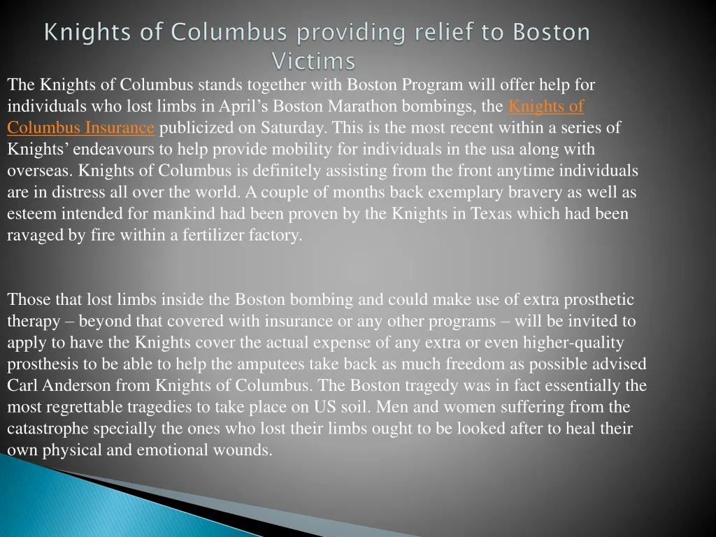 knights of columbus providing relief to boston victims
