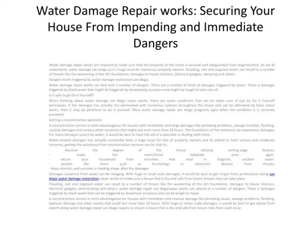 Water Damage Repair works