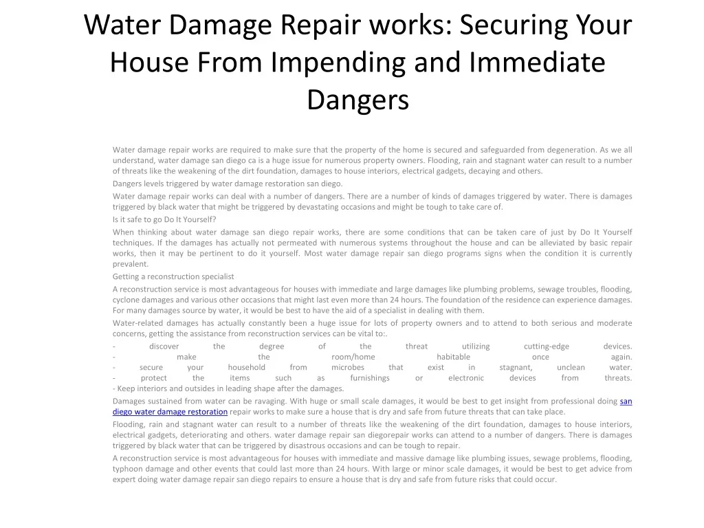 water damage repair works securing your house from impending and immediate dangers