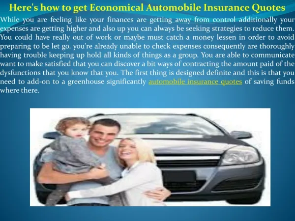 Here's how to get Economical Automobile Insurance Quotes