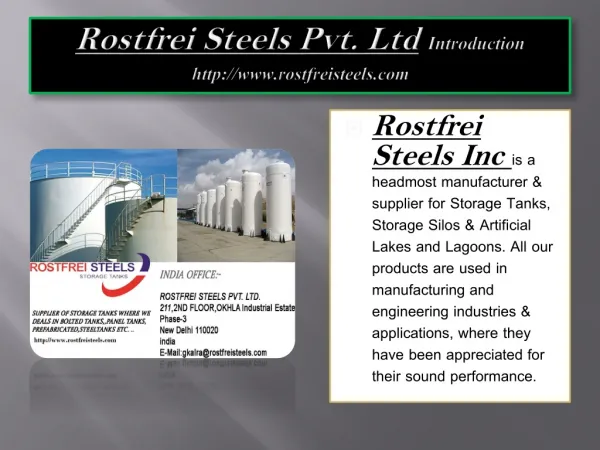 Manufacturer of Storage Tanks - Rostfrei Steels Pvt. Ltd.