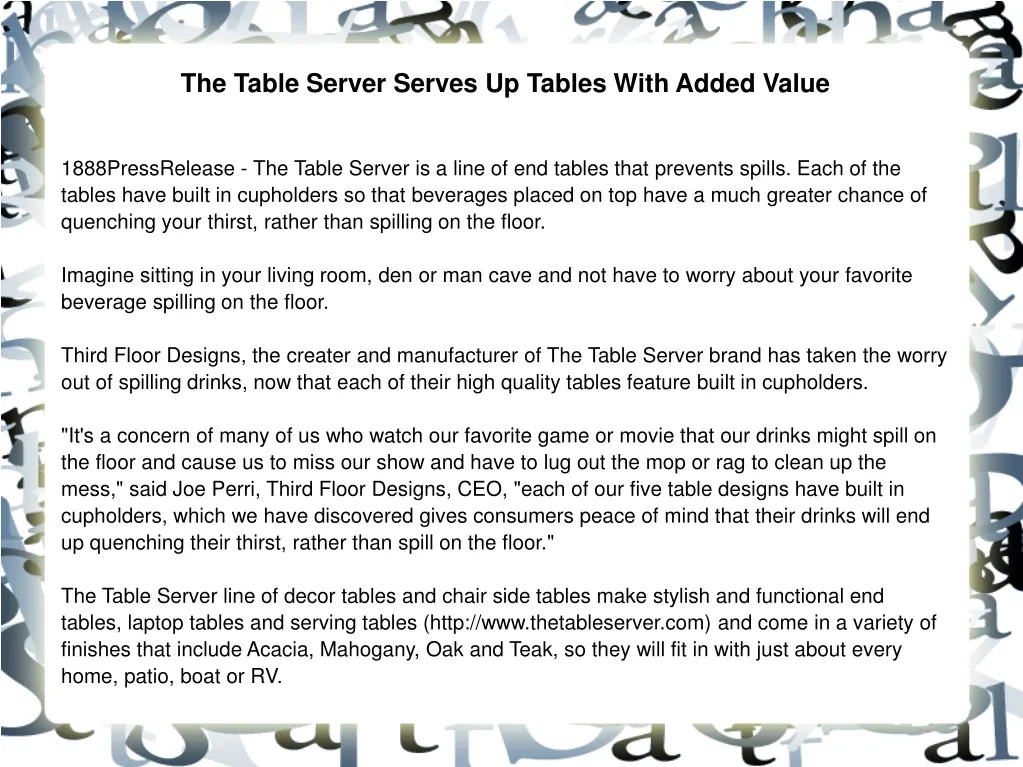 the table server serves up tables with added value