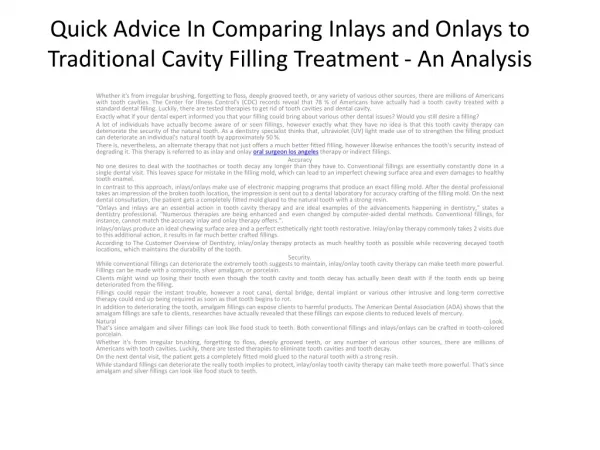 Quick Advice In Comparing Inlays and Onlays to