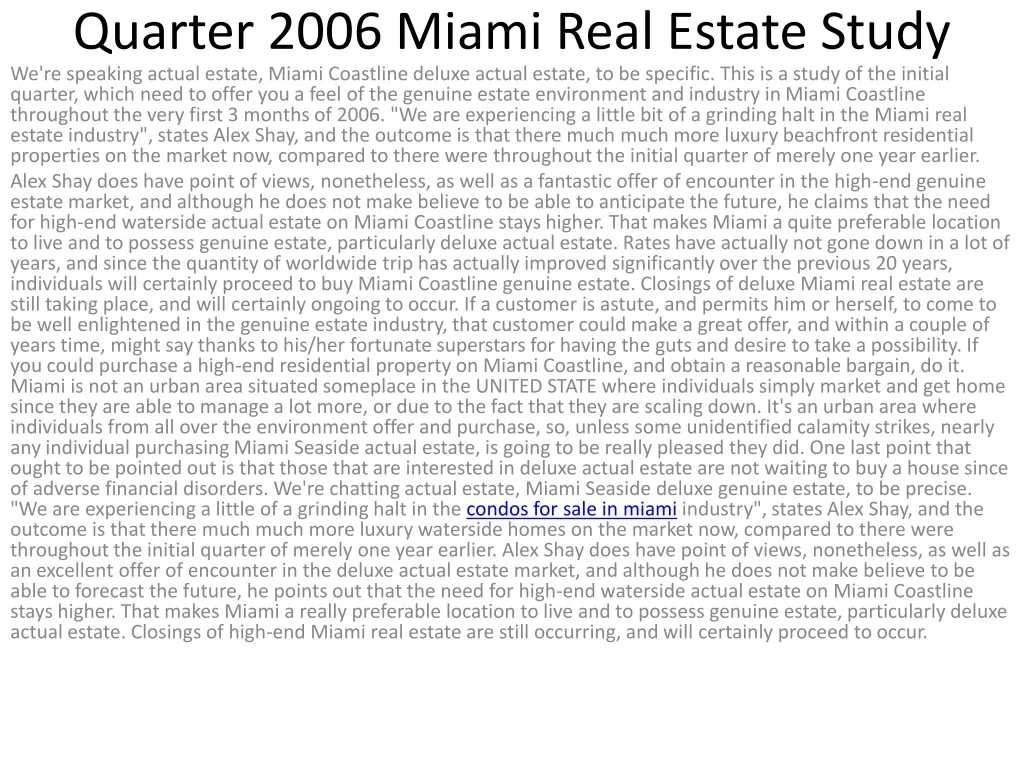 quarter 2006 miami real estate study