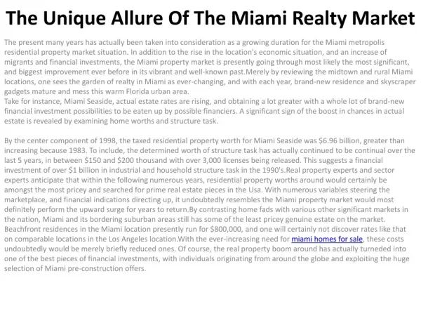 The Unique Allure Of The Miami Realty Market