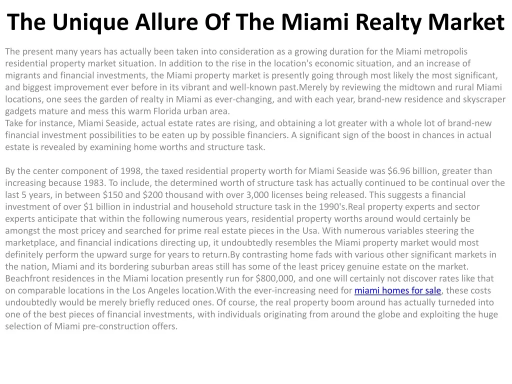 the unique allure of the miami realty market