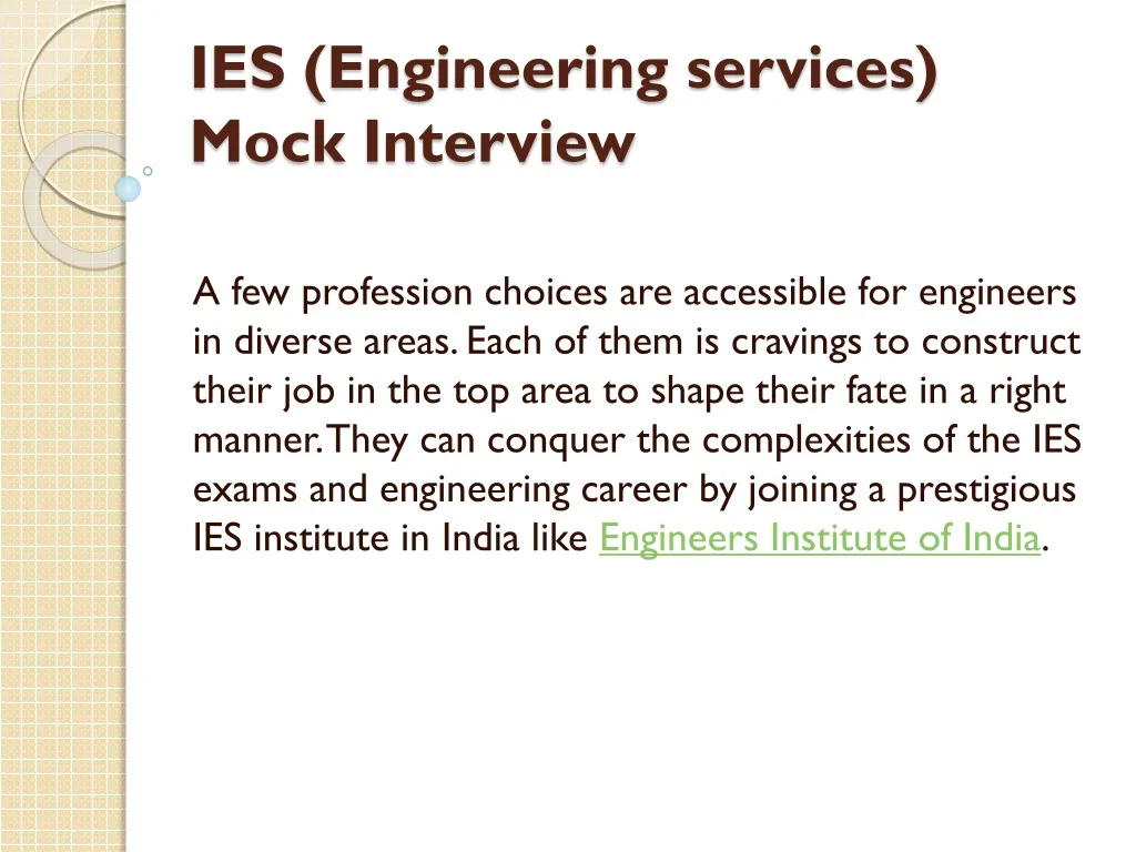 ies engineering services mock interview