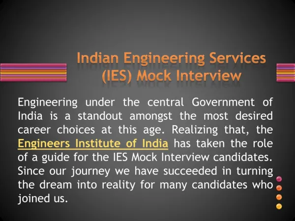 Indian Engineering services IES-ESE 2013 Mock Interview