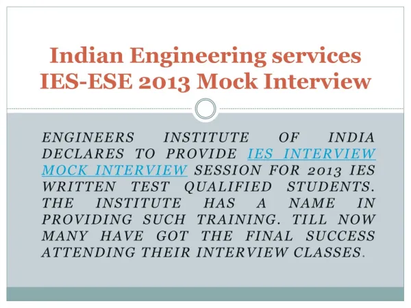 Indian Engineering Services (IES) Mock Interview