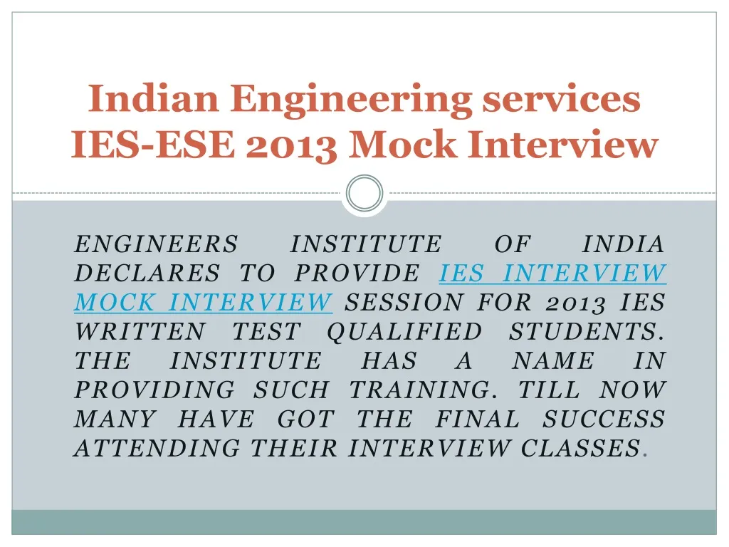 indian engineering services ies ese 2013 mock interview
