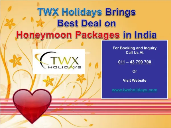 TWX Holidays brings best deal on Honeymoon Packages in India