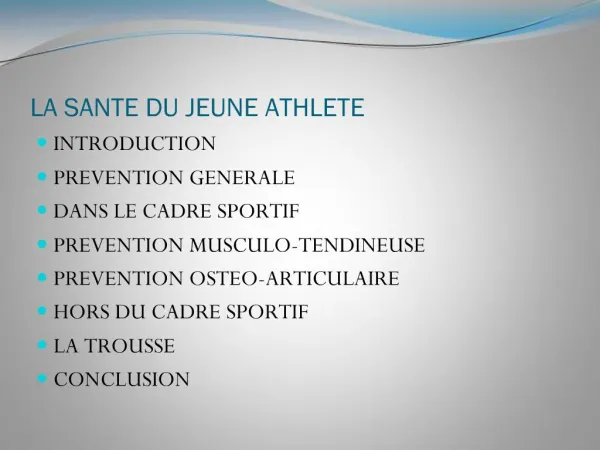 LA SANTE DU JEUNE ATHLETE