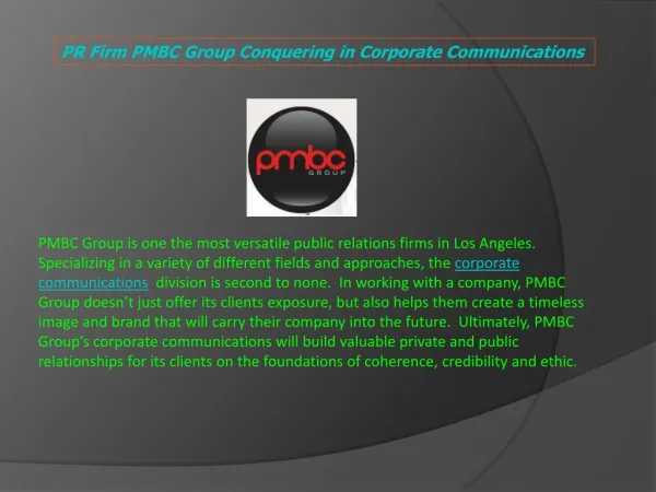 PR Firm PMBC Group Conquering in Corporate Communications
