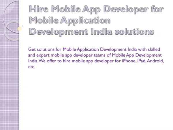 Hire Mobile Application Developer India