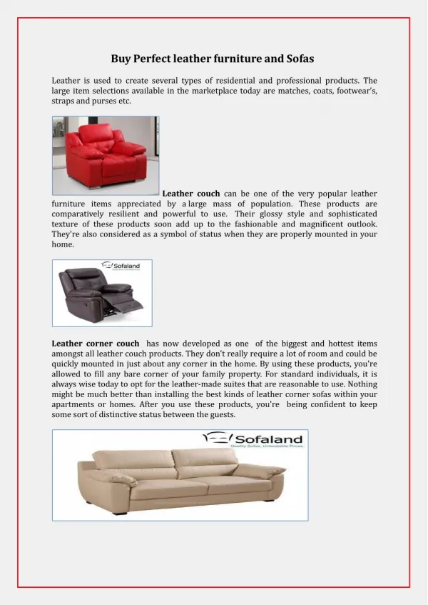 Buy Perfect leather furniture and Sofas, Couches, Settee