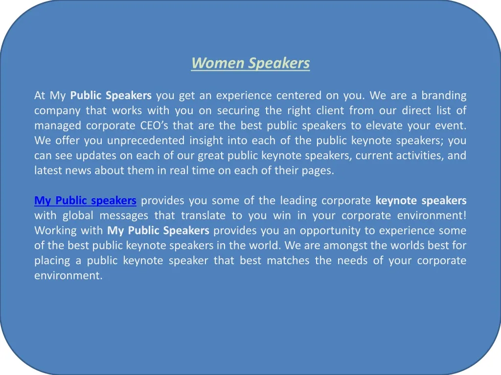 women speakers at my public speakers