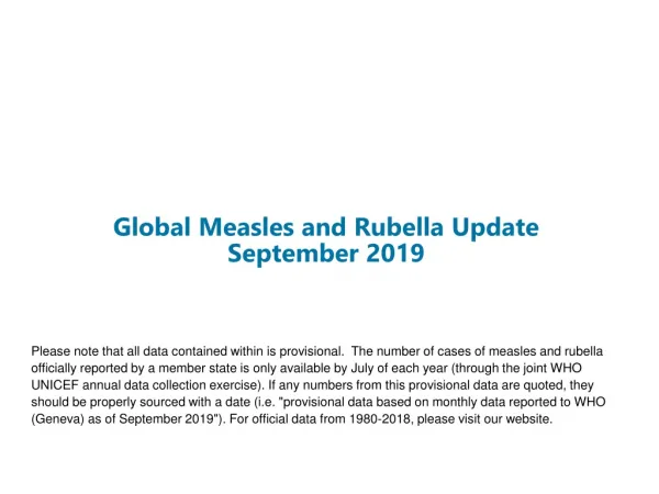 Global Measles and Rubella Update
September 2019