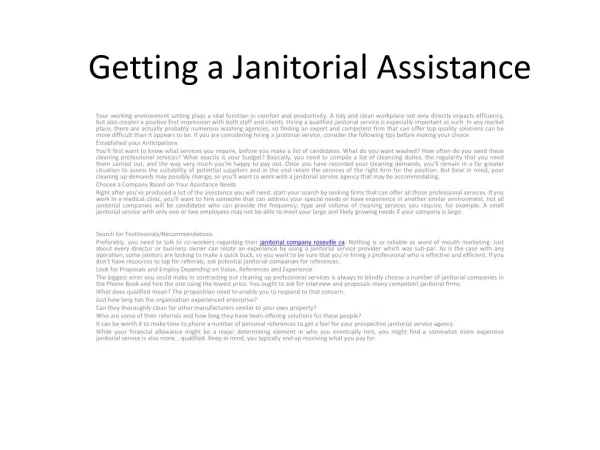 Getting a Janitorial Assistance