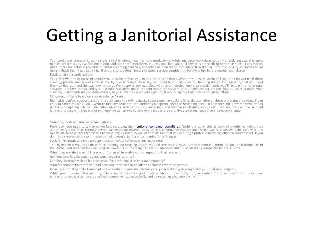 getting a janitorial assistance