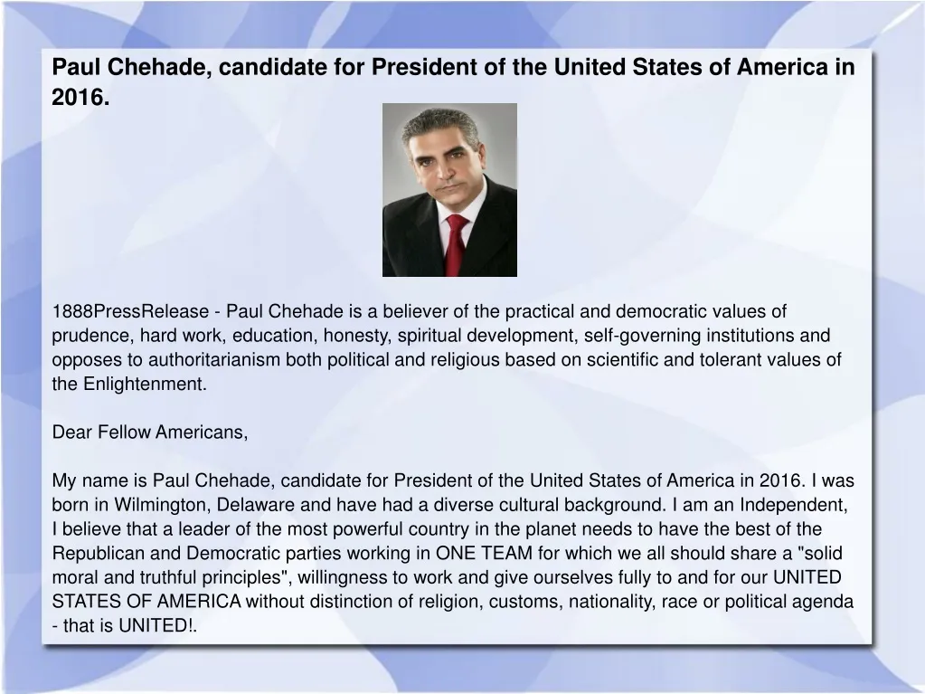 paul chehade candidate for president
